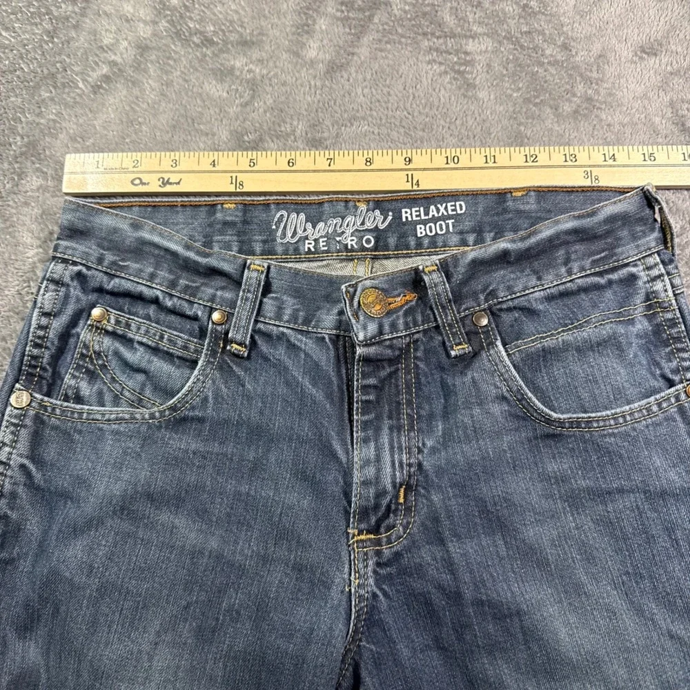 Wrangler Retro Relaxed Bootcut Jeans Mens 29x34 Blue Distressed WRT20WB Denim